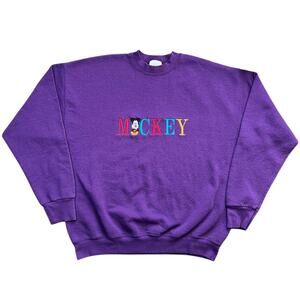 Vintage 90s Disney Mickey Purple Embroidered Sweatshirt Men's XL